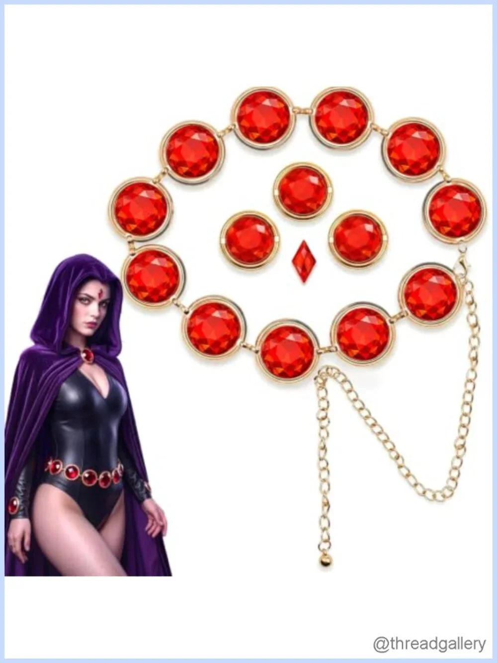Adjustable Red Gem Chain Belt with Rhinestone Accessories for Cosplay